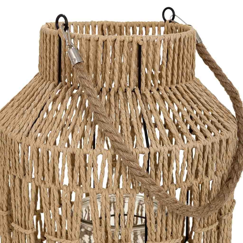 Lanterna portacandele in metallo e corda in carta marrone d28x41h