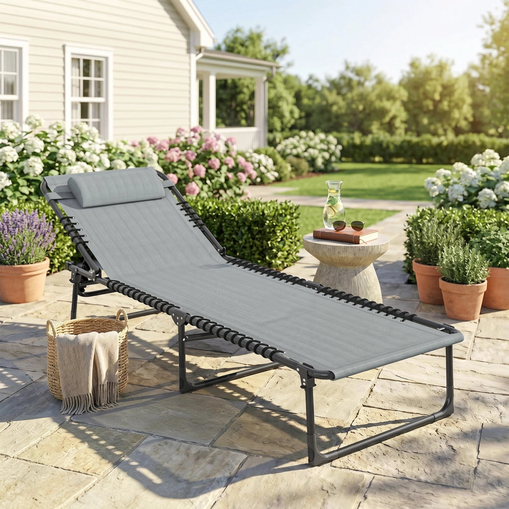 Lettino pieghevole per esterni ¨C zephmum ¨C 189x58x30 cm, grigio chiaro, metallo