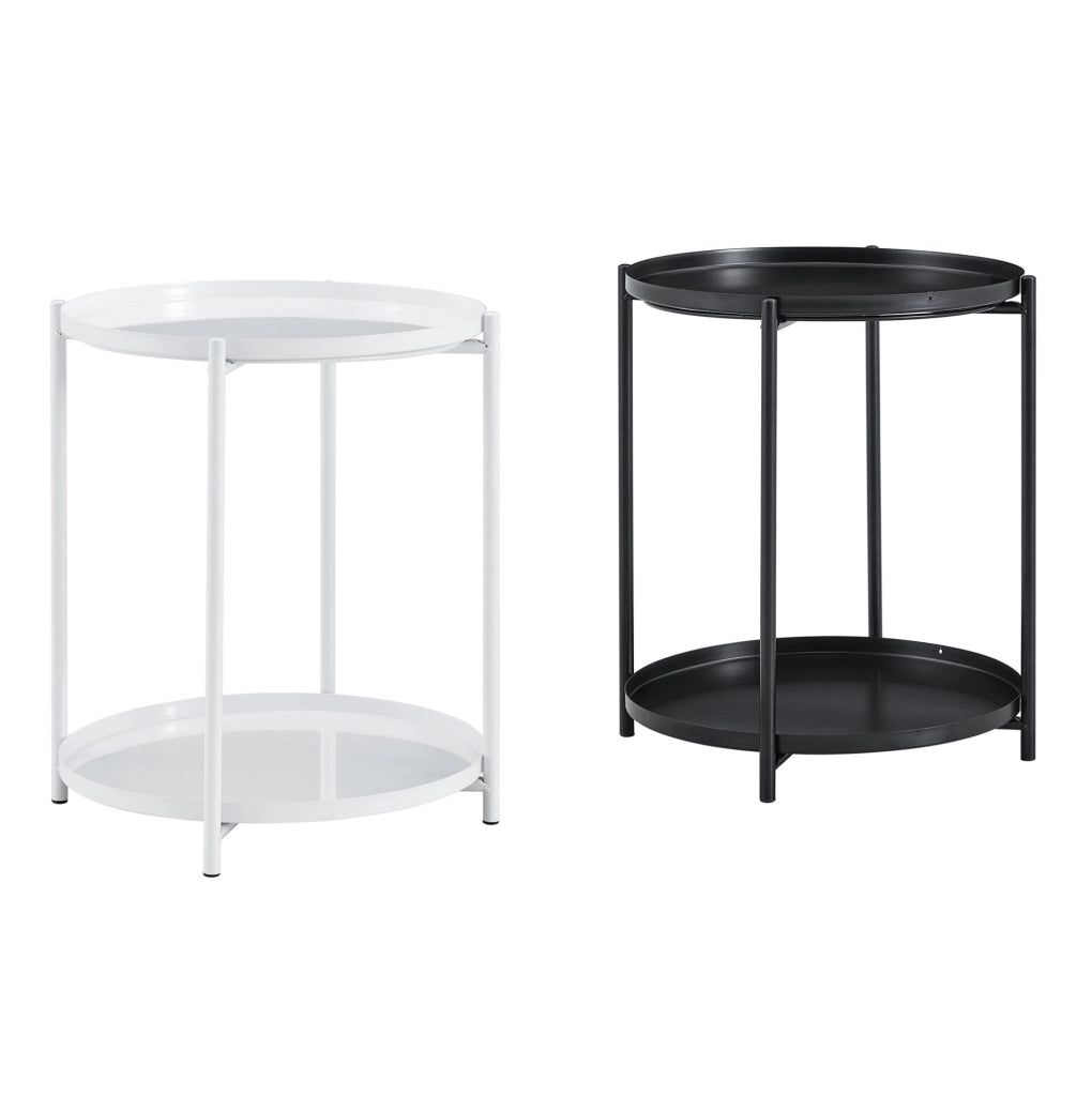 Tavolino rotondo a 2 livelli ?42 x 52 cm in MDF e metallo nero