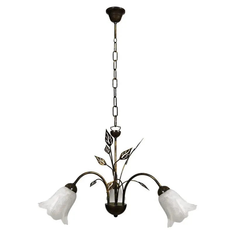 Lampadario Teresa 3 luci E14 marrone/oro con vetro spugnato bianco