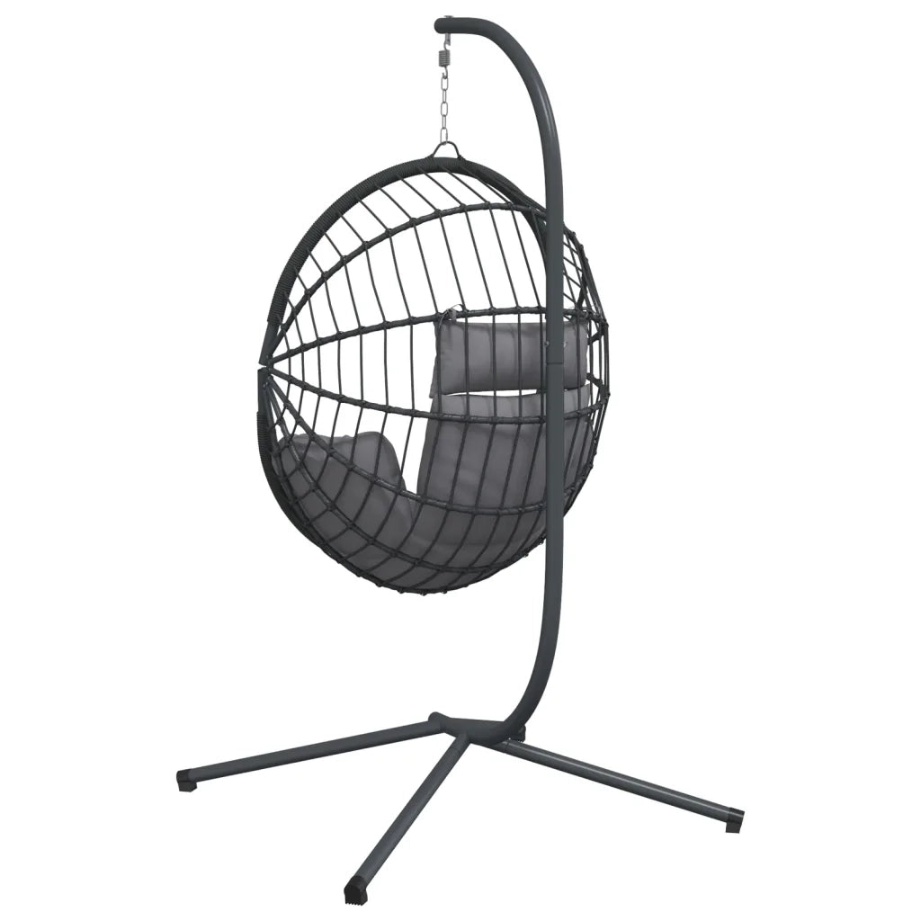 Sedia a Uovo Sospesa con Supporto Grigio in Rattan e Acciaio 4007407