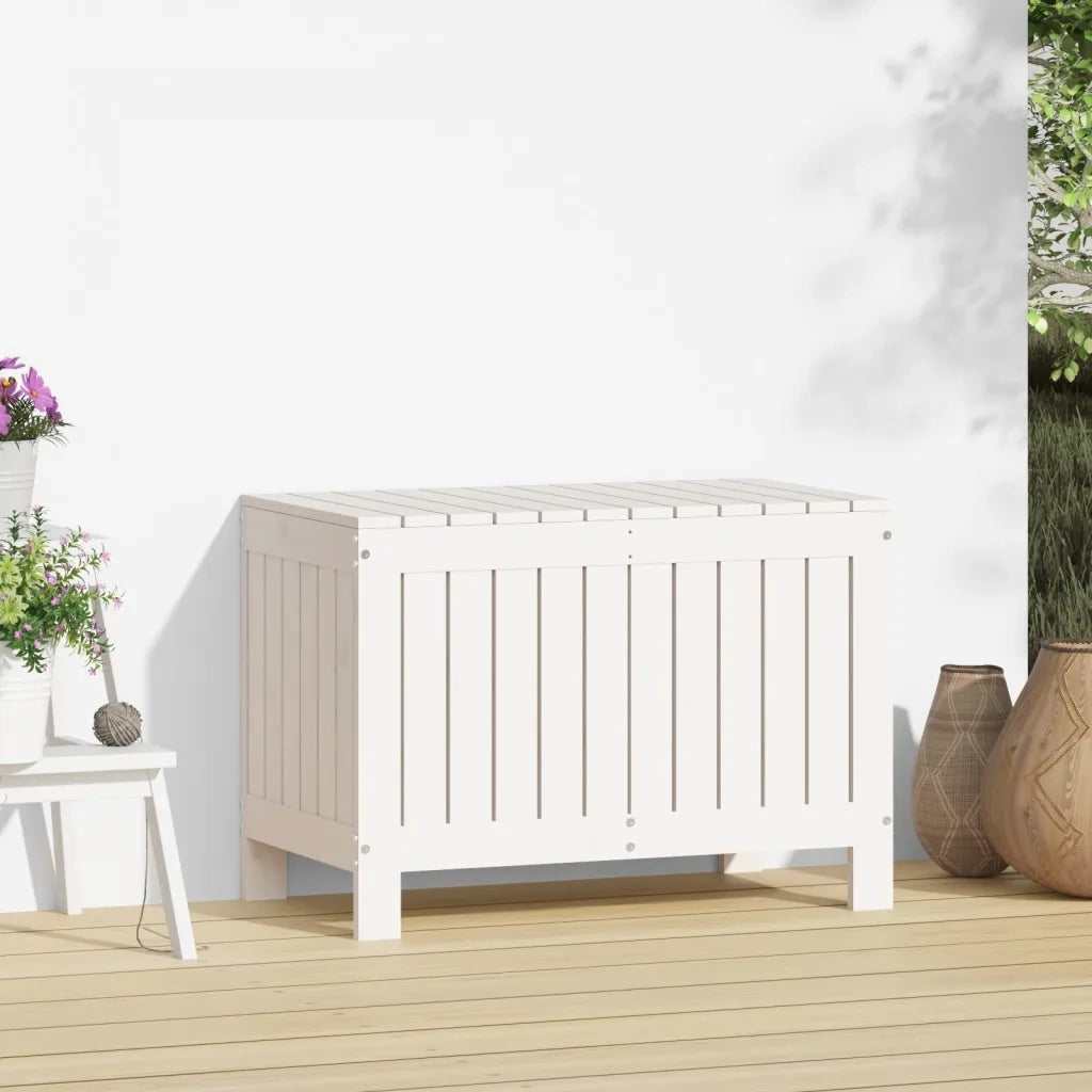 Contenitore Giardino-Cassapanche da esterno Bianco 76x42,5x54cm Legno Massello di Pino