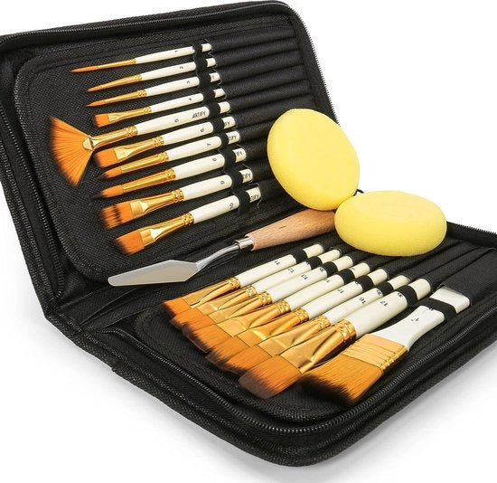 Set di pennelli per acrilico-aquarello-gouache pittura inclusivo di borsa portatile con pennello e 2 spugne