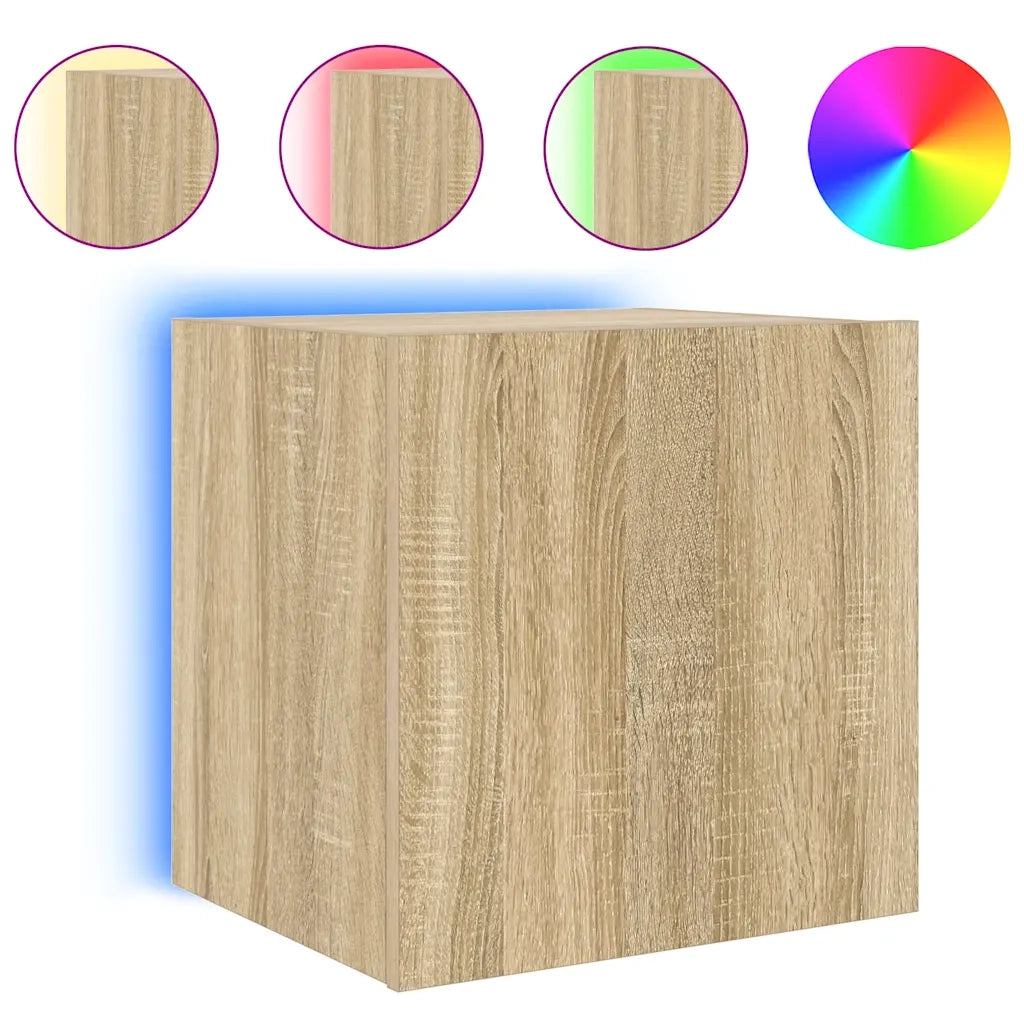 Mobili TV a Parete con Luci LED 2pz Rovere Sonoma 40,5x35x40 cm