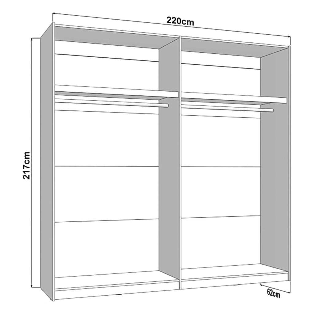 Armadio Camera da Letto Vangvi, Guardaroba 2 Ante 2 Ripiani, 220x217h cm Bianco Crema