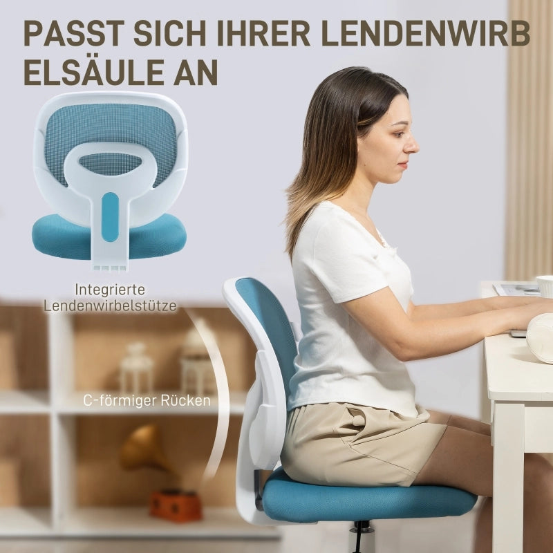 Sedia da ufficio ergonomica con schienale a C in rete seduta in schiuma altezza regolabile base girevole e ruote blu
