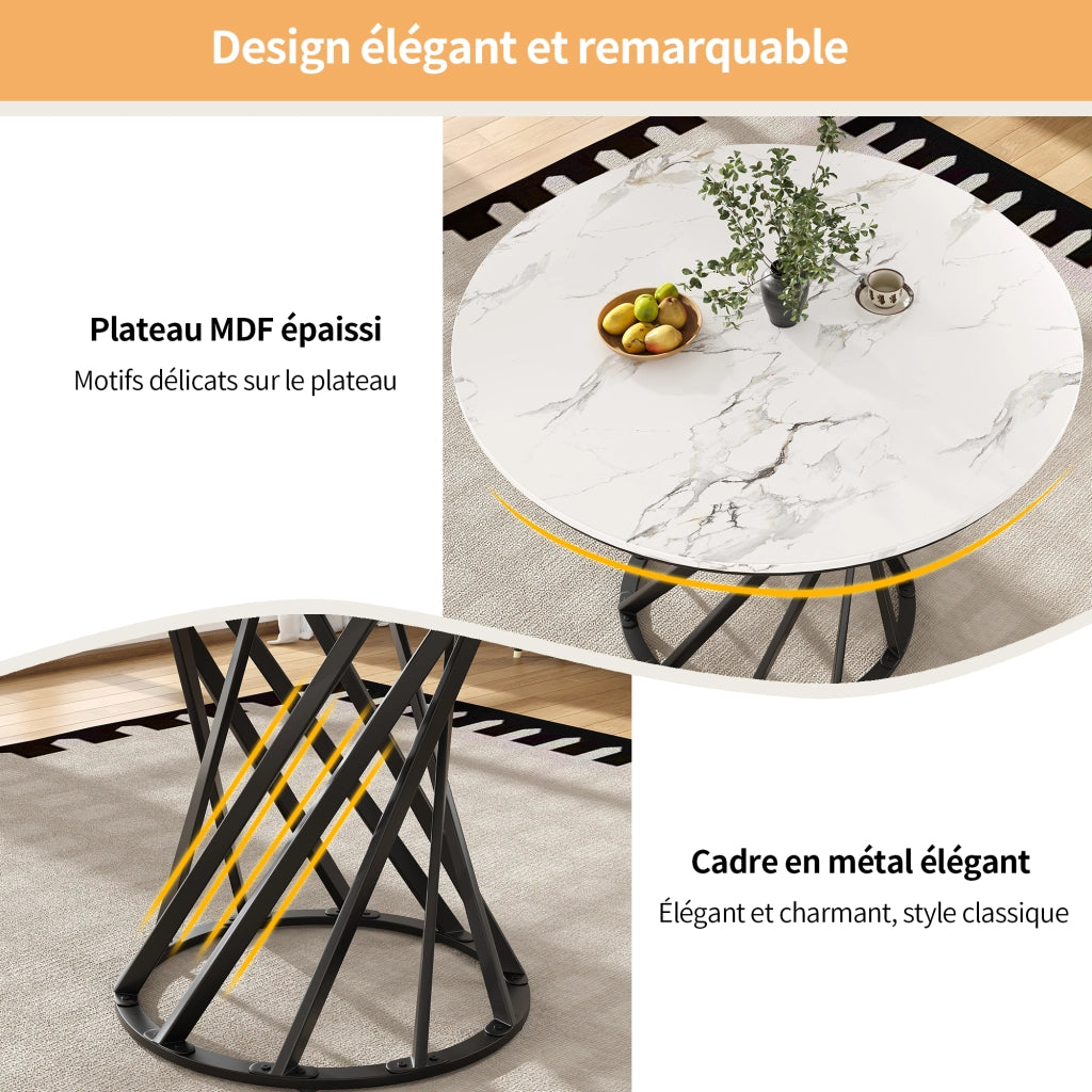 Tavolo da pranzo per 4 persone con piano in MDF e gambe in metallo, per cucina e soggiorno, nero, 80 × 80 × 76 cm