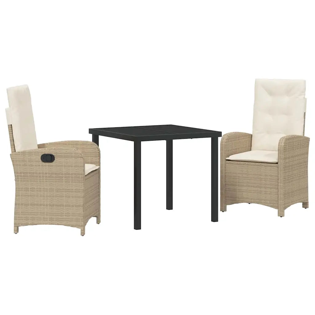 Set da Pranzo per Giardino con cuscino 3 pcs Beige polyrattan 3380281