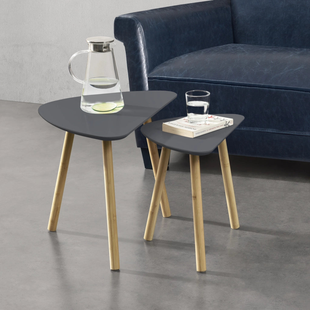 Set da 2 Tavolini da Salotto in Altezze Diverse 2 Tavolini Impilabili con Gambe in Bambú Tavolini Bassi da caffè con