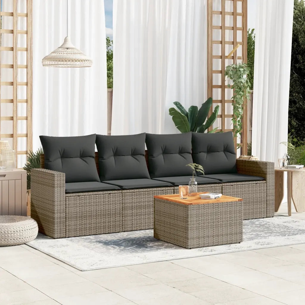 Set Divano da Giardino 5 pz | Set Salotto da Giardino con Cuscini Grigio in Polyrattan