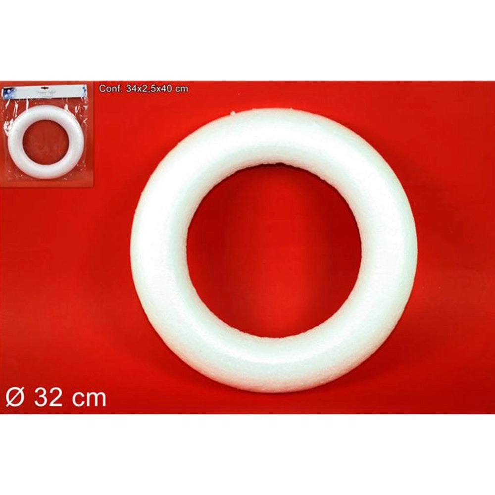 Trade Shop - 2 Anelli Cerchi Di Polistirolo 32cm Bianchi Decorazioni Natalizie Addobbi Natale -