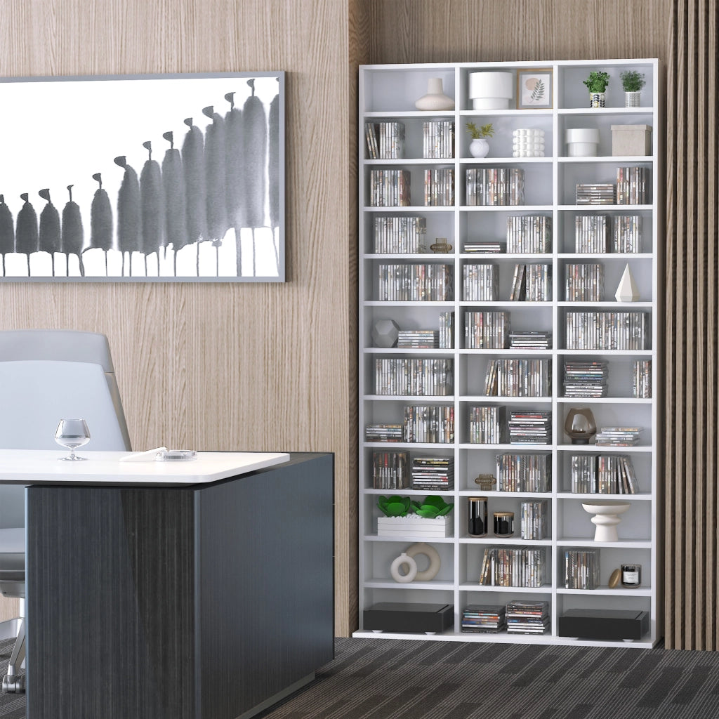 Libreria Porta CD in Legno con Ripiani Regolabili ¨C zephmum ¨C 102x23.5x195 cm Bianco