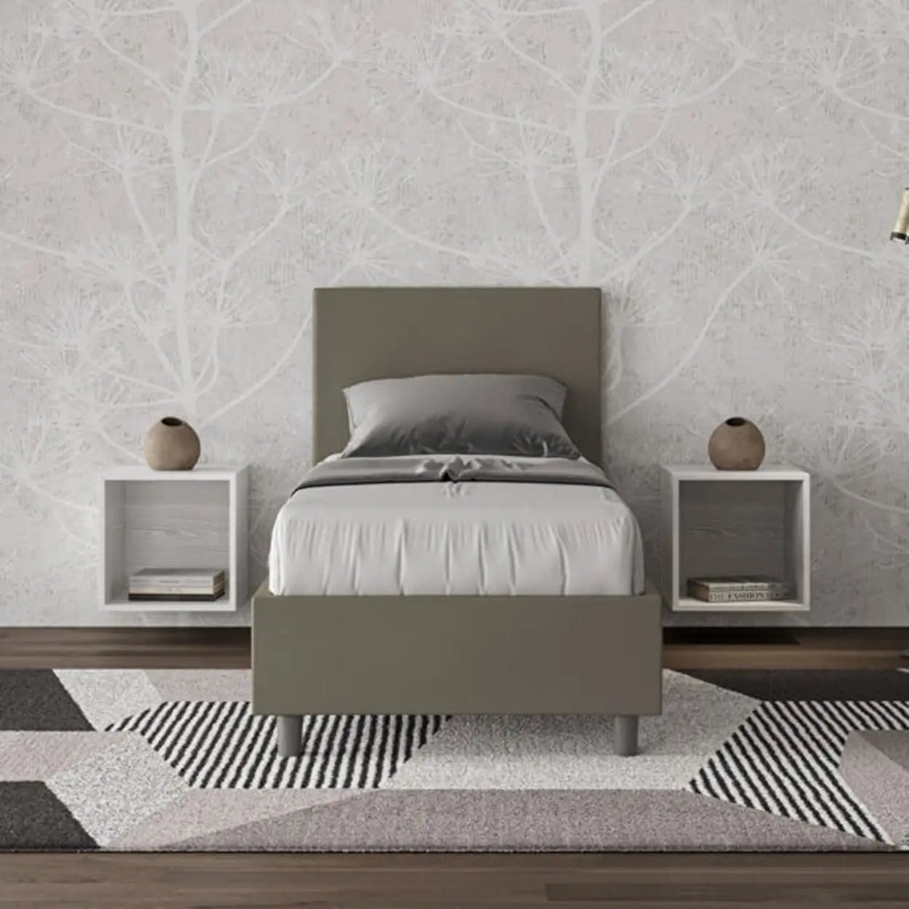Letto singolo contenitore imbottito 80x190 similpelle cappuccino Adele