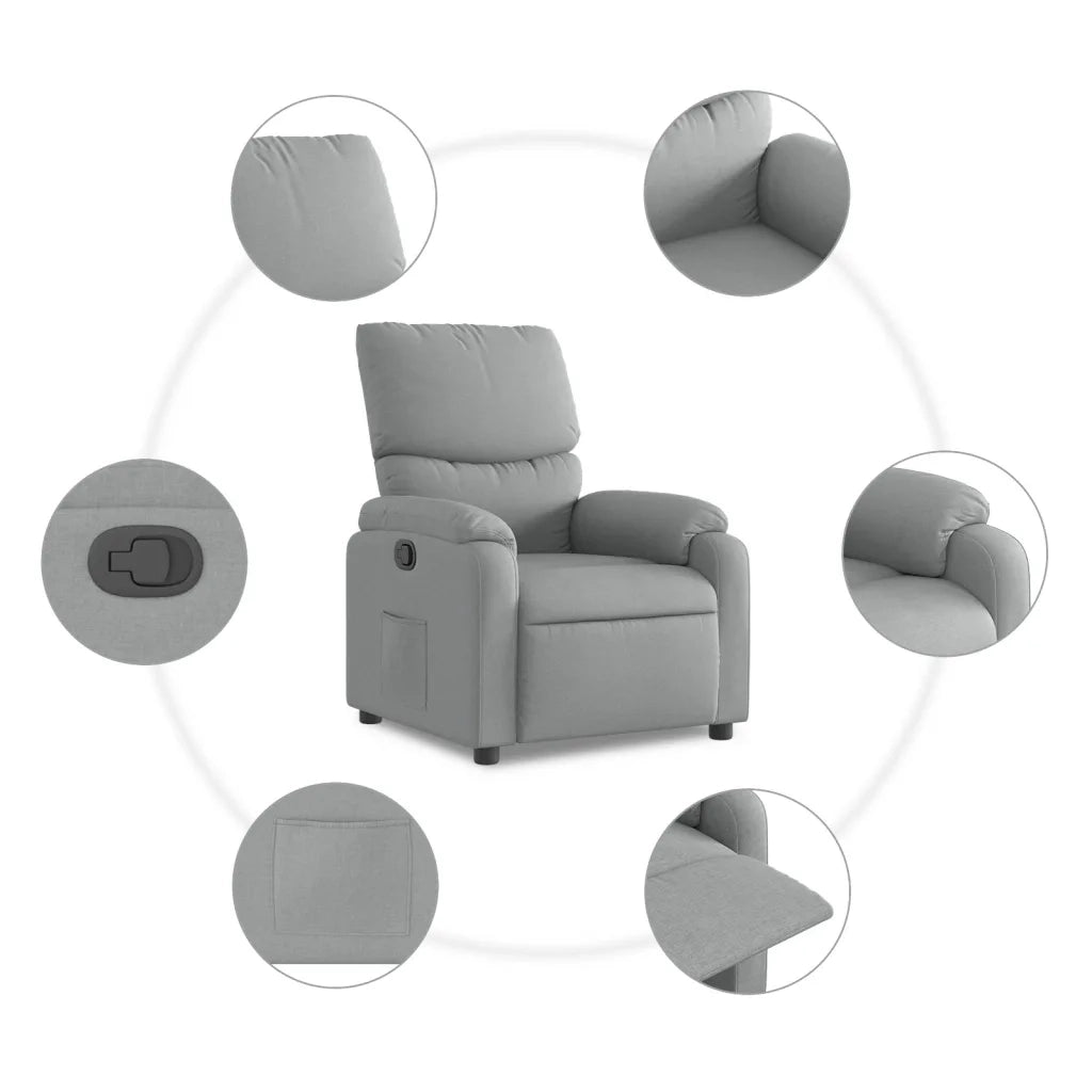 Divano Sedia-Poltrona Reclinabile in Tessuto Grigio Chiaro 813764