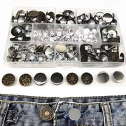 Knoppi per jeans 120 pezzi - Punti di cucito senza cucitura - Knoppi regolabili - Knoppi di ricambio - Knoppi metallici per pantaloni - Diametro 17 mm