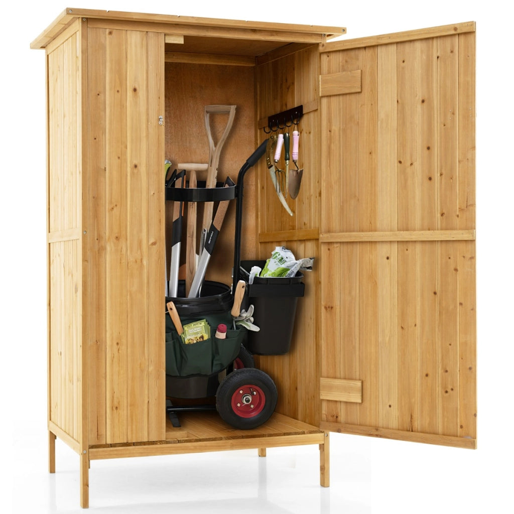 Ripostiglio da giardino in legno di abete con tetto in asfalto e 3 ripiani-Organizer per attrezzi da esterno per giardino Naturale