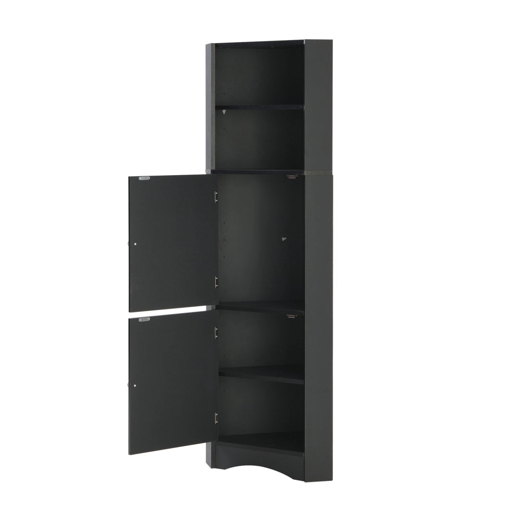 Mobile bagno angolare con due ripiani e ripiano regolabile, 36,5x36,5x155 cm, nero