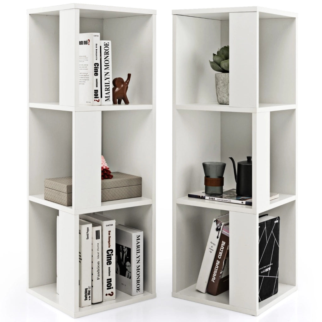 Libreria indipendente a 3 livelli con 6 scomparti-Scaffale in legno espositivo asimmetrico Bianco