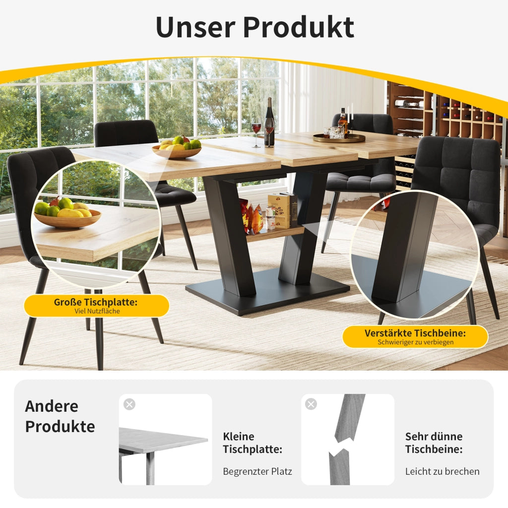 Tavolo allungabile da pranzo in MDF e metallo nero e naturale con piano estendibile 118-157 × 70 × 75 cm