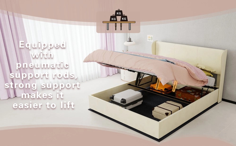 Letto Contenitore Imbottito con Testiera ¨C MINIMAL ¨C Beige 160x200 con Materasso