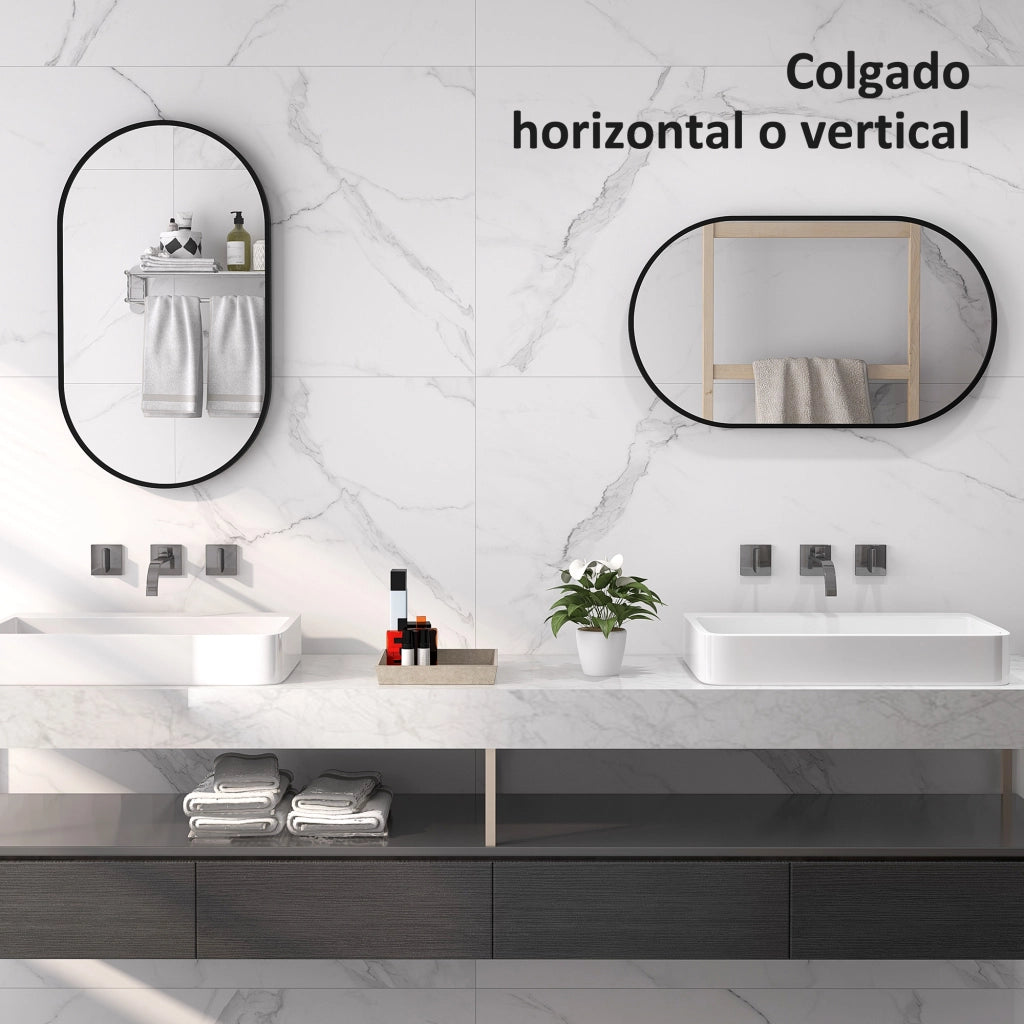 Specchio da Bagno Ovale 40x70 cm ¨C Xylo ¨C Nero con Cornice in Alluminio