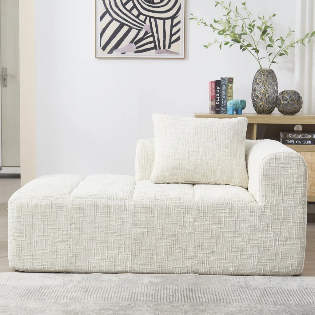 Chaise Longue Méridienne 1 Posto con Cuscino e Tasche Laterali; Comfort Morbido; in Ciniglia Beige