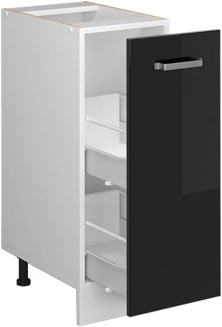 Armadio cucina dispensa alto R-Line, Nero lucido, 30 cm senza piano di lavoro, per la libera combinazione all'interno di sistemi cucina modulari