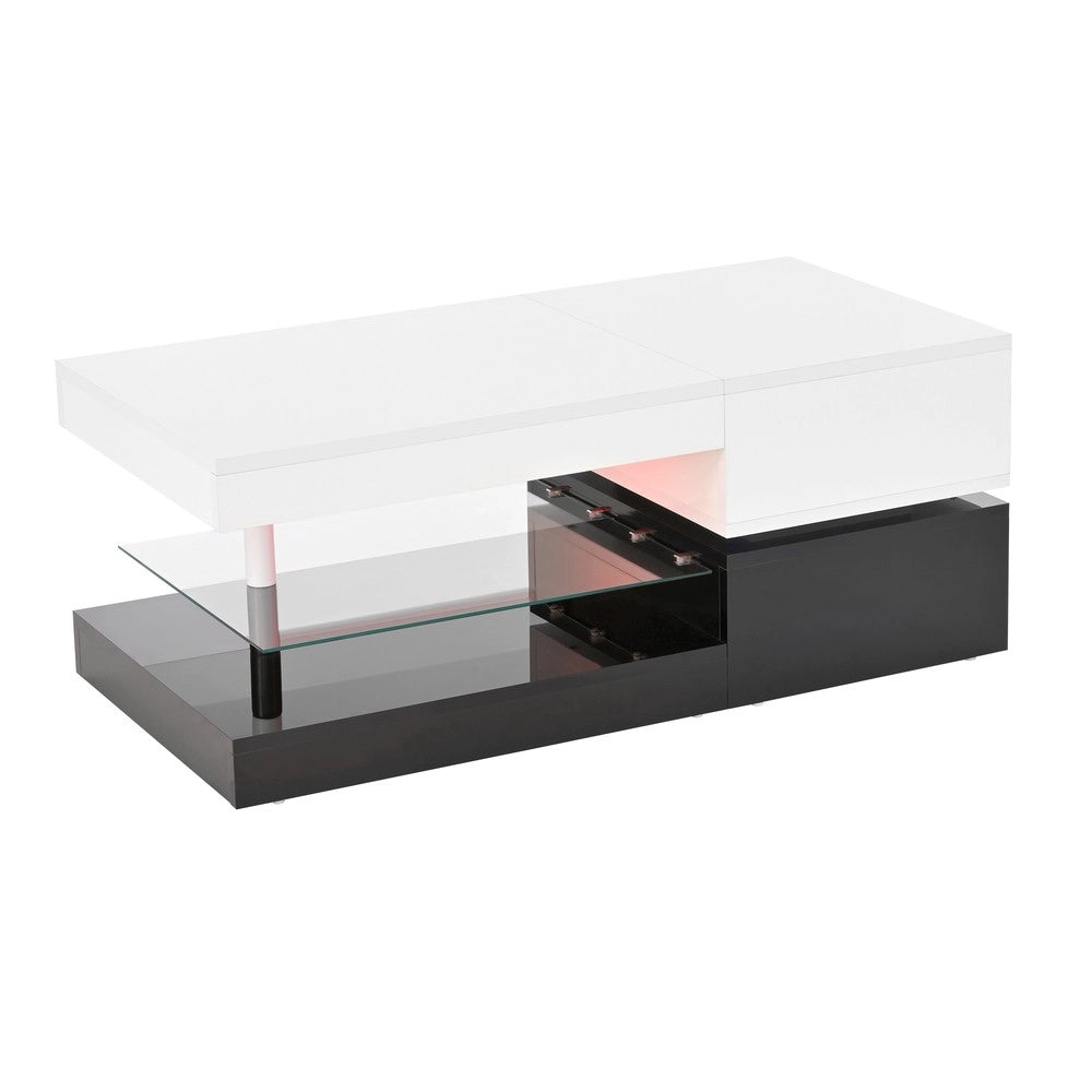Tavolino da Caff¨¨ con LED e Vetro ¨C MINIMAL ¨C Nero e Bianco, Piano Lucido, 90x45x35,5 cm