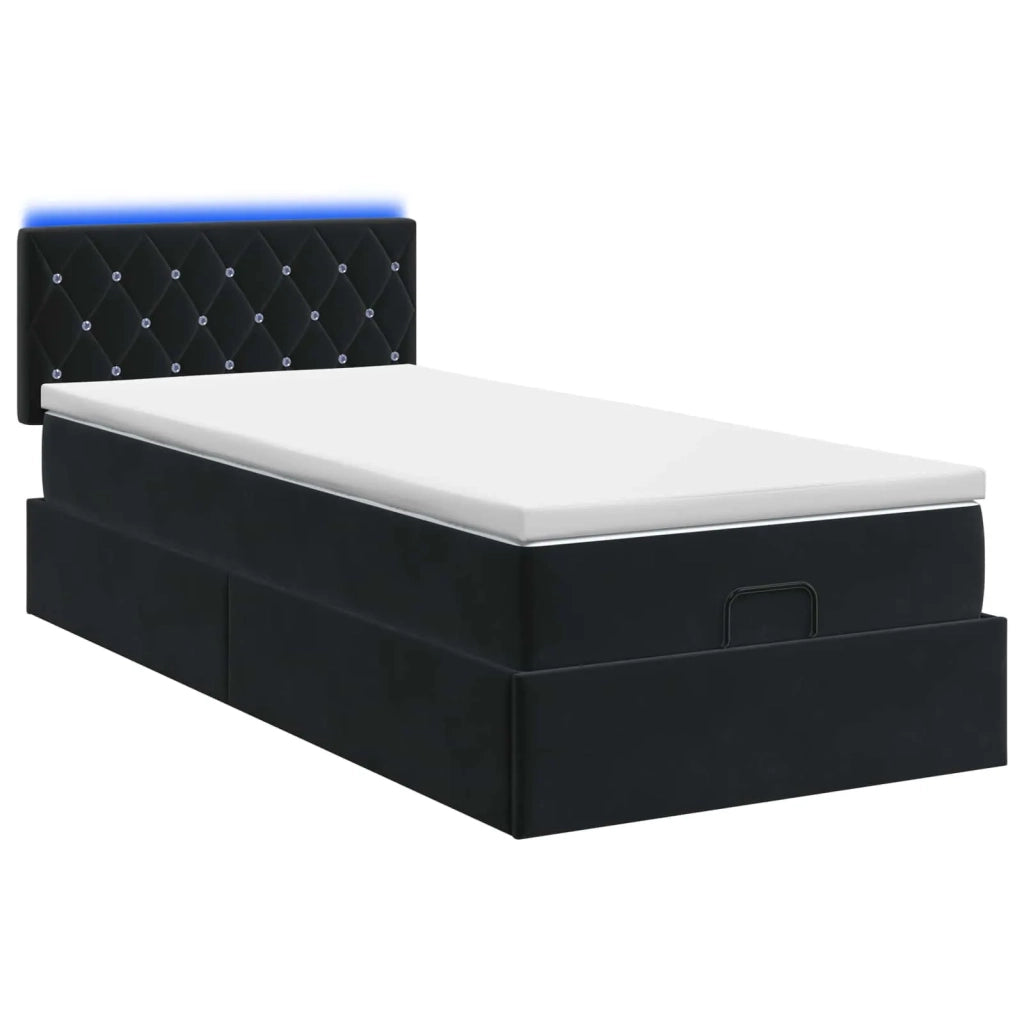 Letto Ottomano con Materasso e LED Nero 80 x 200 cm Velluto 3457031