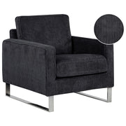 Poltrona Nero Velluto A Coste Slitta Gambe Argento Soggiorno Moderno