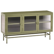 Credenza a 3 ante in metallo verde e vetro con ripiani 115 x 35