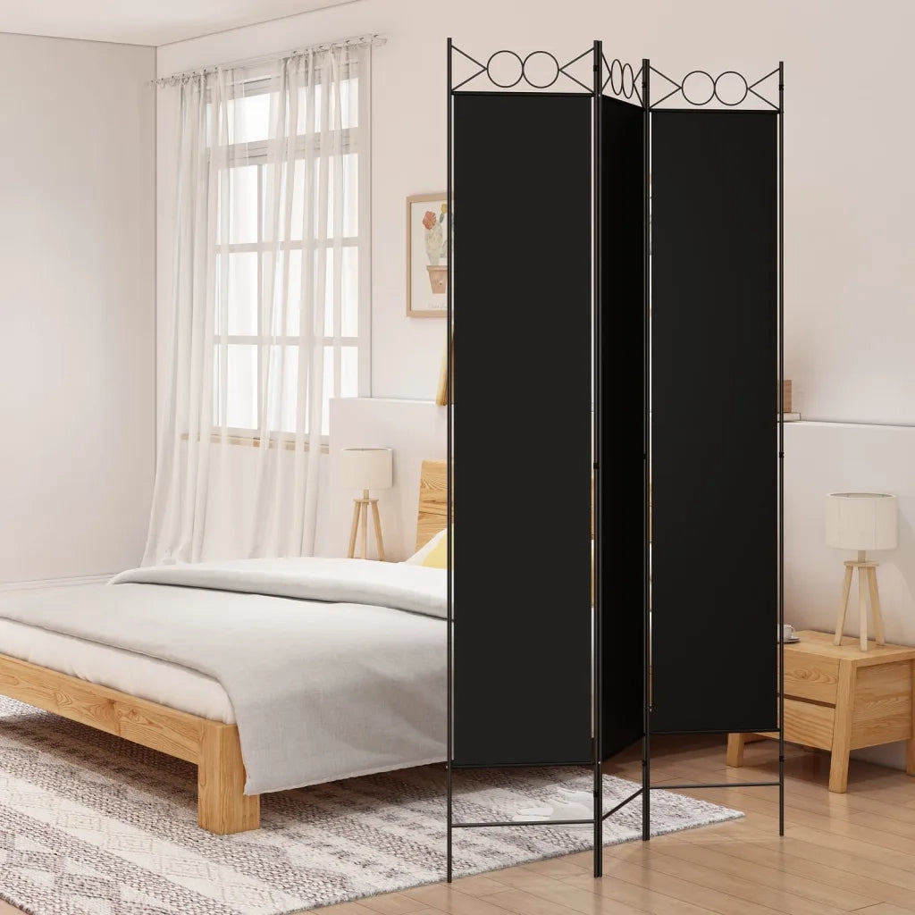 Divisorio a 3 Pannelli Nero 120x220 cm in Tessuto 350165
