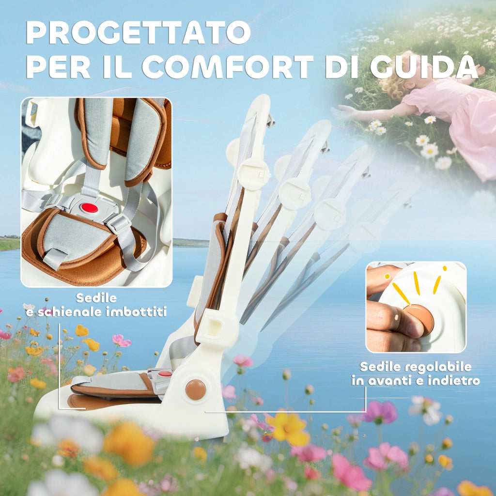 Triciclo 5 in 1 con Maniglione ¨C Xylo ¨C Bianco Crema, 96.5x49x101 cm