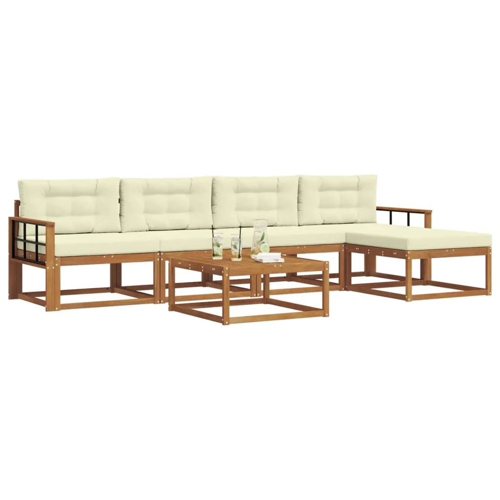 Set di divani da esterno con cuscino 6 pcs Naturale e Crema