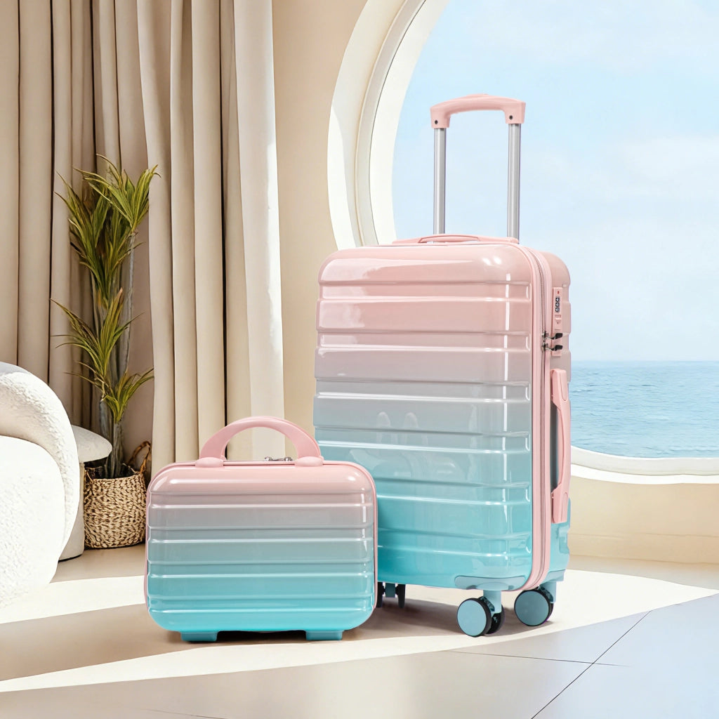Set composto da due valigette girevoli in PC da 14"/20" con lucchetto a combinazione e trousse da 14" (rosa)