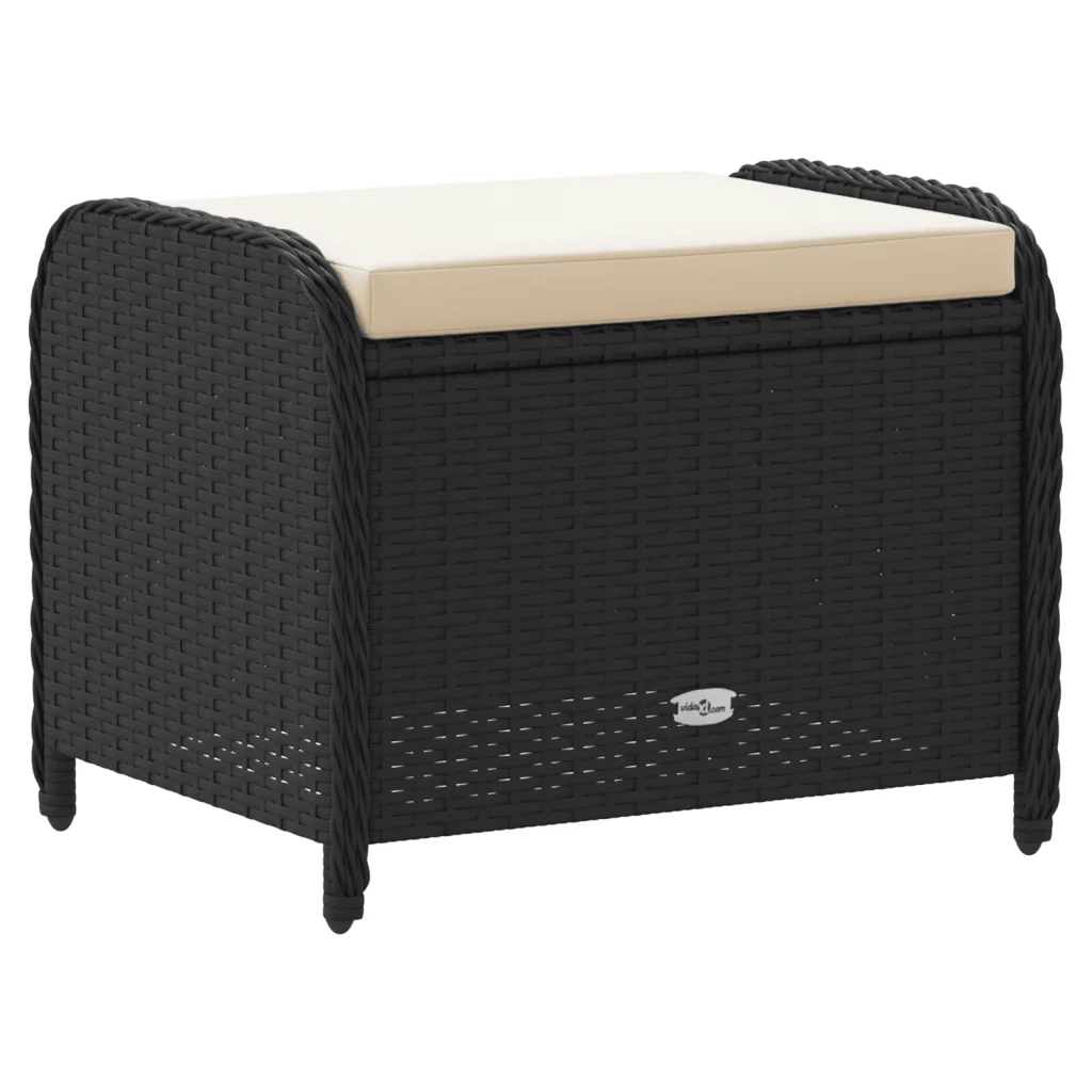 Sgabello Giardino con Cuscino Nero 58x46x46 cm in Polyrattan CFW8872550