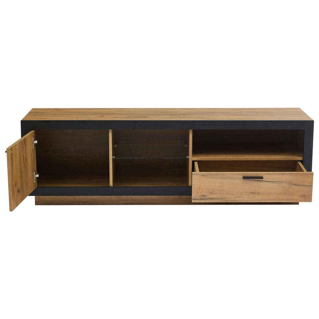Mobile Porta TV LED 160 cm Nero e Rovere per Schermi 70 Pollici