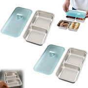 Snackbox 2 in 1 per bambini, contenitore per snack in acciaio inossidabile con 2 compartimenti, contenitori per erbe doppio con coperchio, snack, dips, per portare con sé e per campeggiare