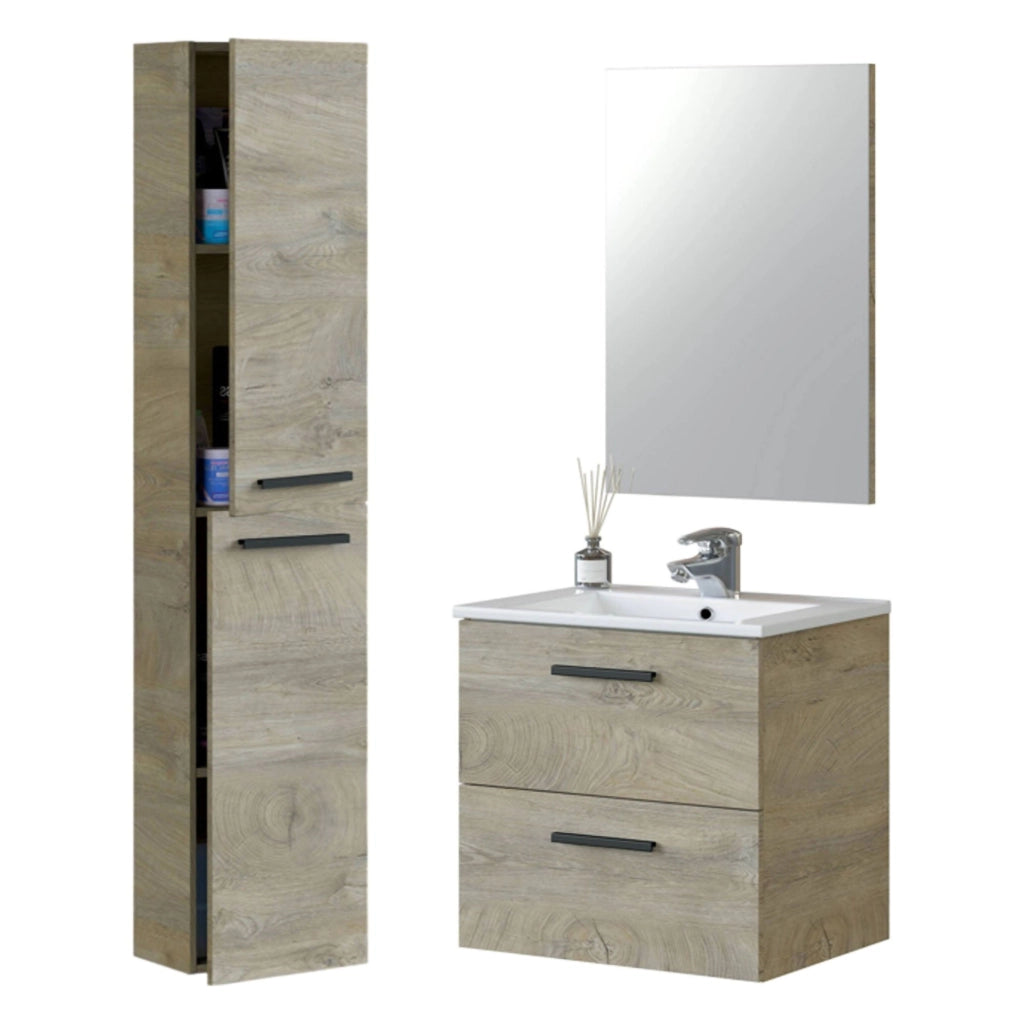 Martesana, set Mobili Bagno Specchio Incluso, Marrone Rovere