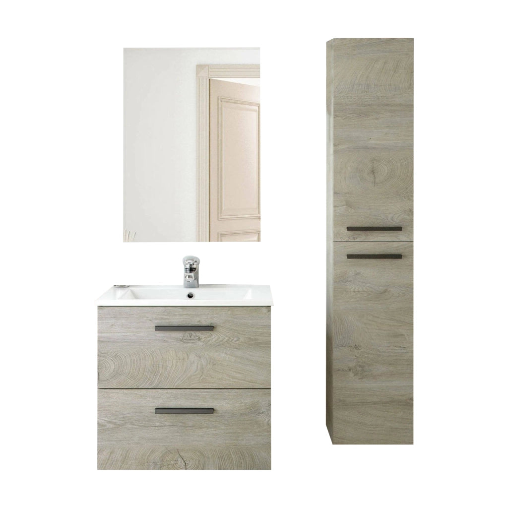 Martesana, set Mobili Bagno Specchio Incluso, Marrone Rovere