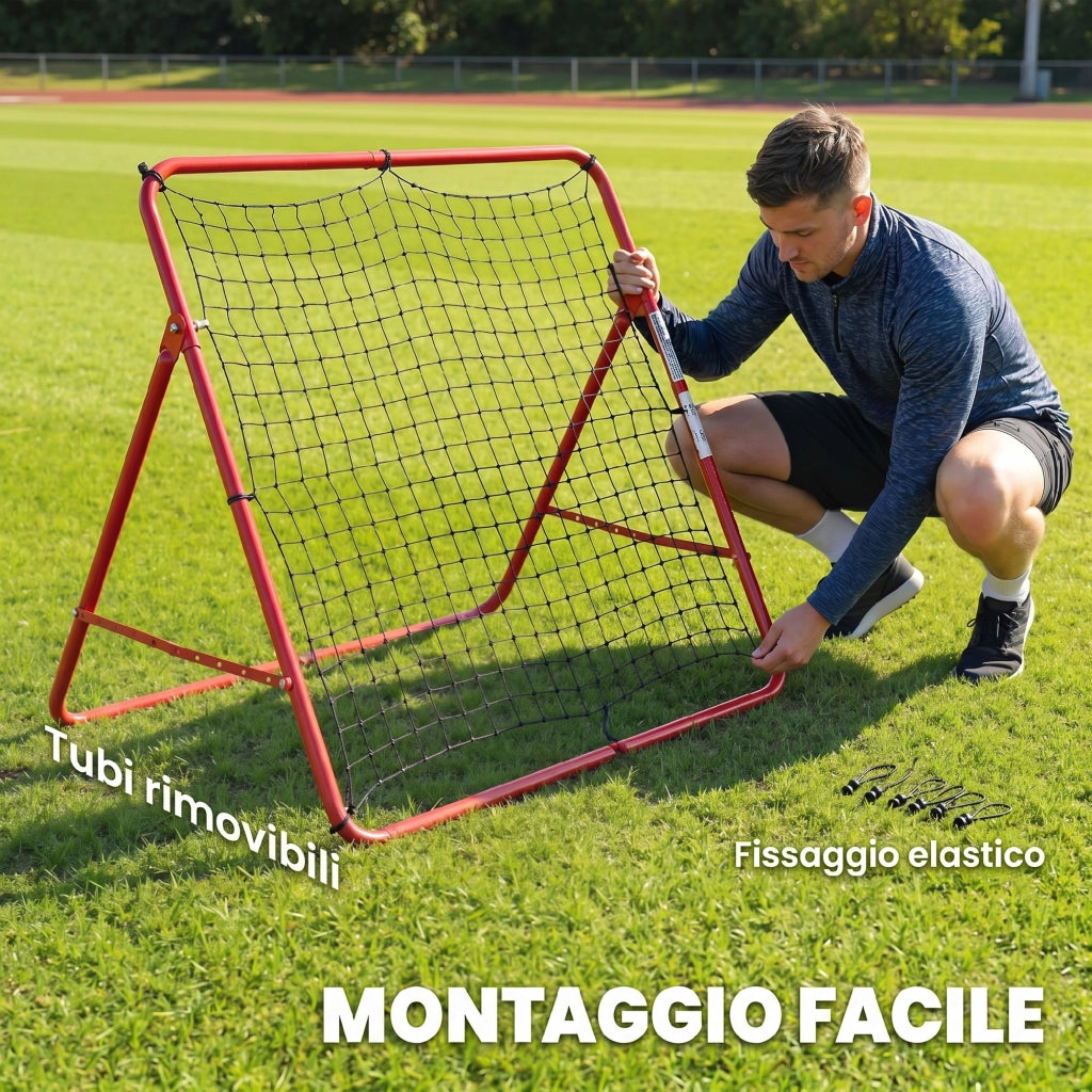 Rete Rebounder per Calcio 103x72x89 cm 5 Angolazioni Regolabili Telaio in Acciaio Rosso