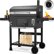 Grande Barbecue Carbonella XXL, BBQ Smoker con Camino e Coperchio, Griglia per Barbecue con 2PCS Ruote, Termometro, Altezza Regolabile, BBQ Carbonella per Giardino, 138x155x61 cm