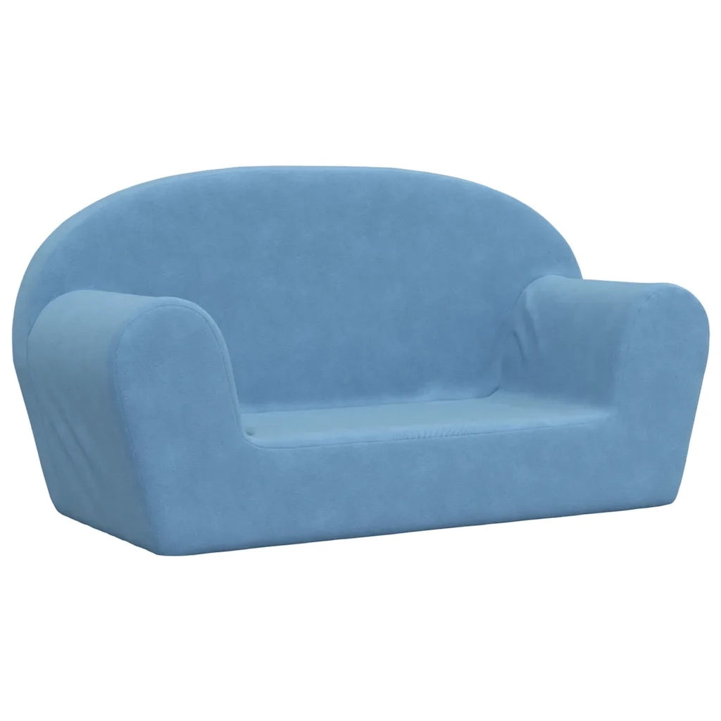 vidaXL Divano per Bambini a 2 Posti Blu in Morbido Peluche