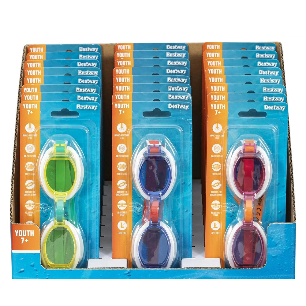 Trade Shop - Box 24 Pz Occhiali Da Nuoto Piscina Per Bambini Ragazzi 7+ Anni Da 3 Colori 30217 -
