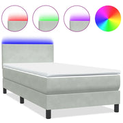 Letto singolo | Letto per adulti | Letto a Molle con Materasso e LED Grigio Chiaro 80x210 cm Velluto
