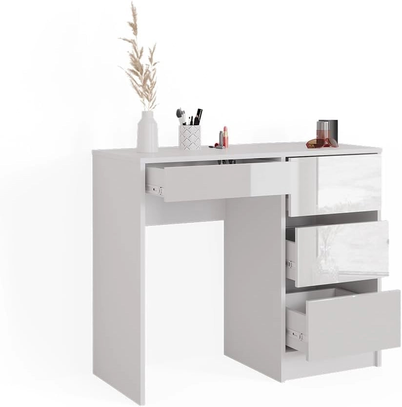 tavolo da toeletta Sherry, Bianco lucido, 90 cm senza specchio