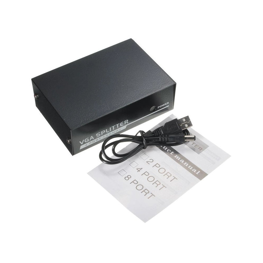 Trade Shop - Splitter Per Monitor Tv 4 Porte Vga 200 Mhz Alimentatore Dc 1920x1440 Vga-2004 -