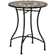 TAVOLO DA GIARDINO ROTONDO IN METALLO CON MOSAICO 60 X 71 CM NERO