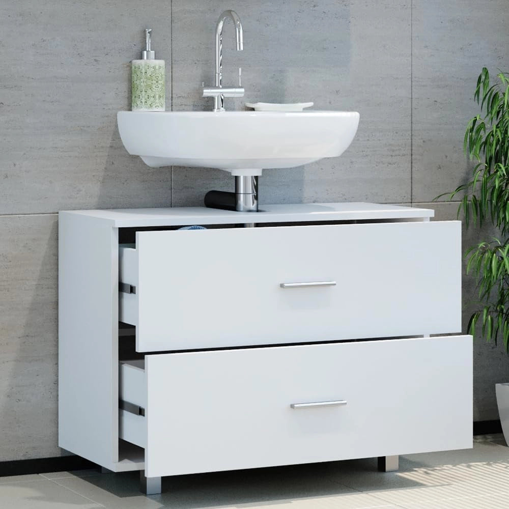 Mobile sottolavabo per bagno Ilias, Bianco, 80 x 60.8 cm, con ritaglio per sifone e aperture di ventilazione laterali