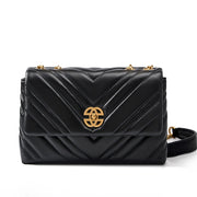 Borsa quadrata da donna in vera pelle nera con catena